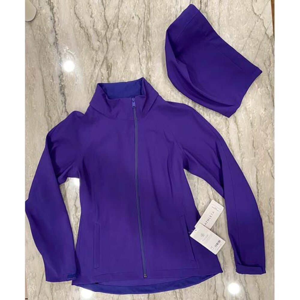 Athleta: Glacier Softshell Jacket with detach hood, Size M, Purplish Blue, NWT